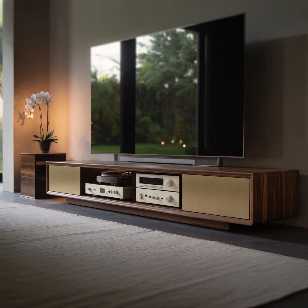 TV stand decor ideas with candles, greenery, and personal photos