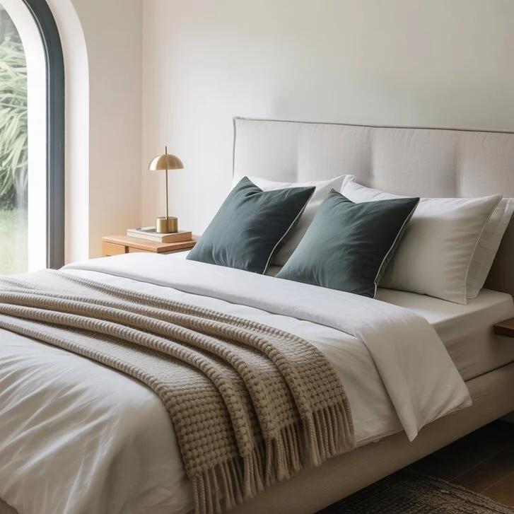 Modern bedroom with sleek, stylish furniture, highlighting cozy bedroom furniture ideas for a trendy and comfortable space in 2025.