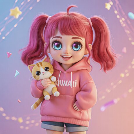 A vibrant Anime kid with spiky blue hair and a cheerful smile, standing in a colorful, action-packed scene from a popular 2025 anime series.