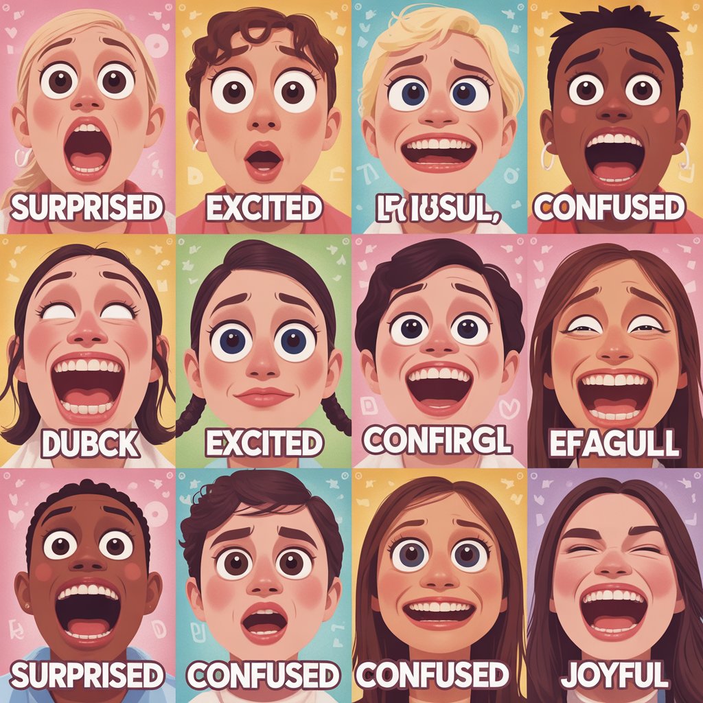 A colorful collage of reaction faces showing various emotions, including laughter, shock, and confusion, perfect for memes and social media.