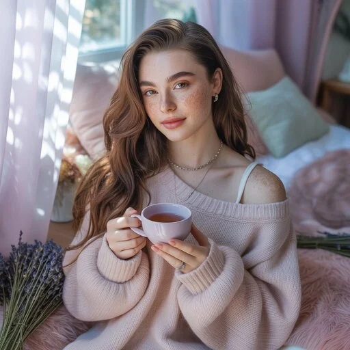 A soft girl aesthetic setup featuring pastel pink bedding, fairy lights, and heart-shaped accessories in a cozy bedroom.  