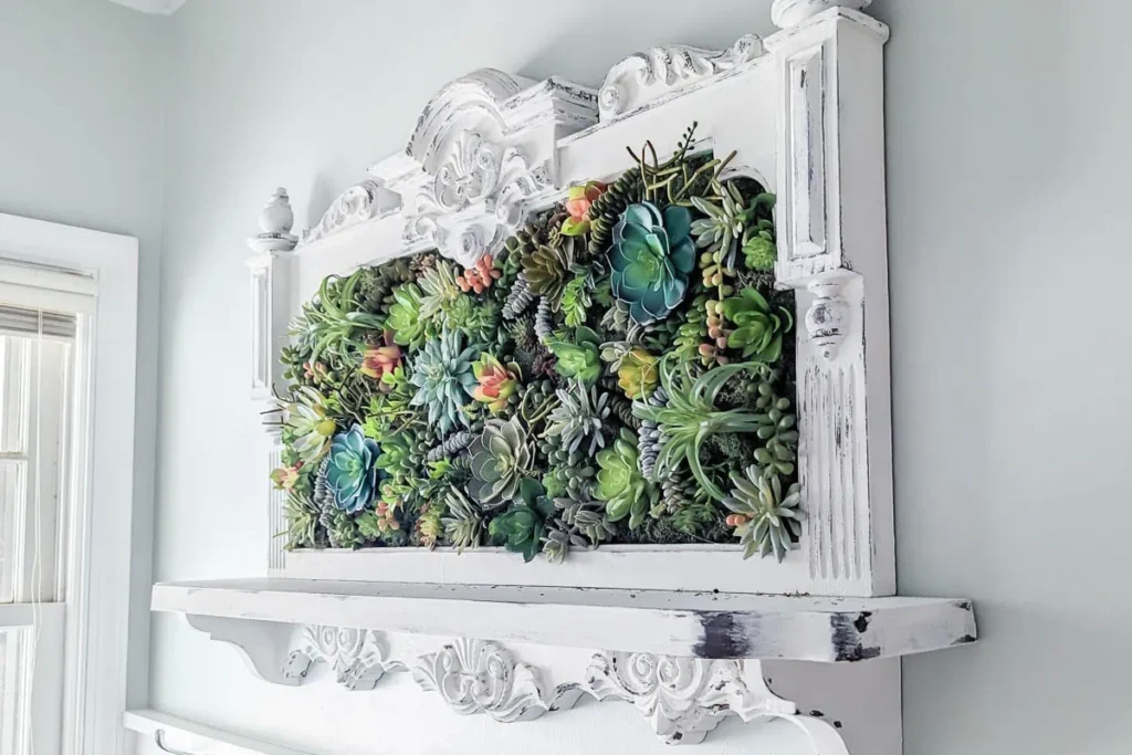 Colorful, beautiful DIY succulent display in a rustic wooden planter, featuring varied textures and hues for eye-catching home decor.